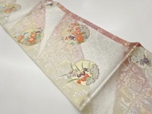 雪輪に秋草・変わり流水模様織出し袋帯